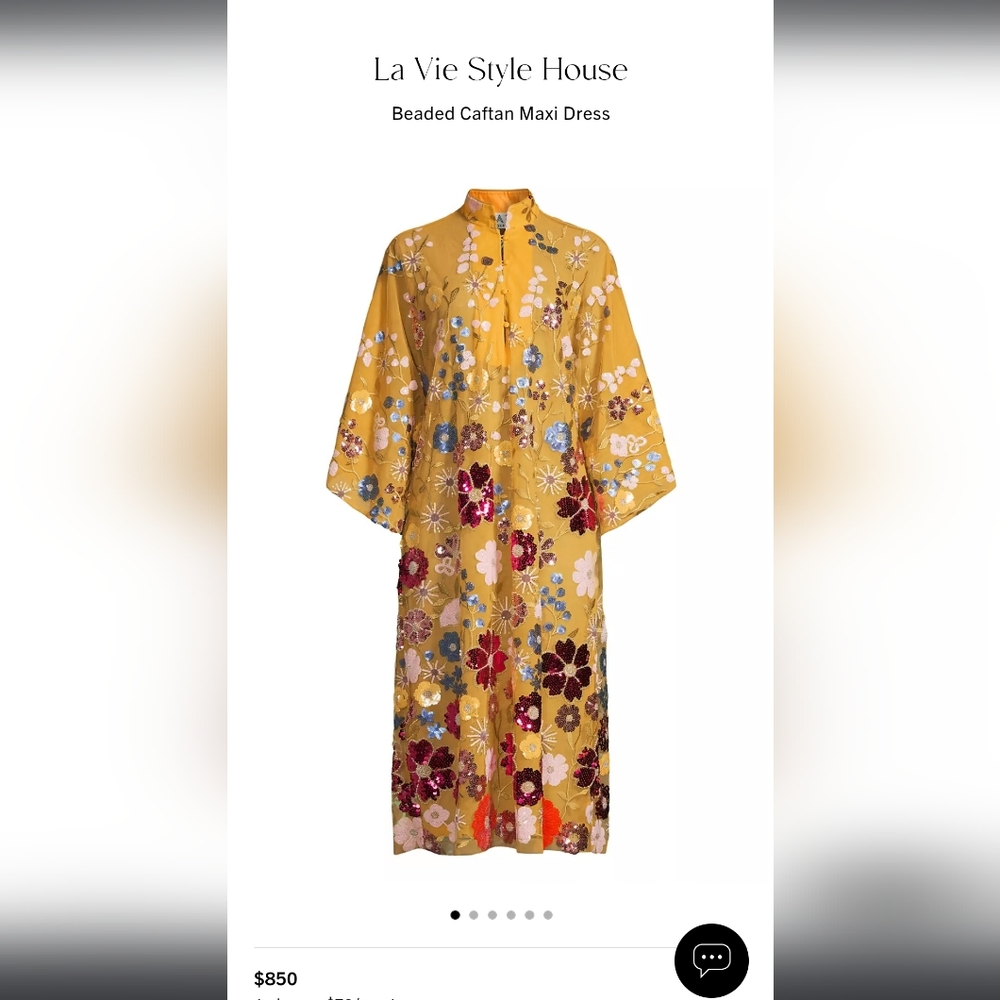 La Vie Style House Yellow Beaded Caftan